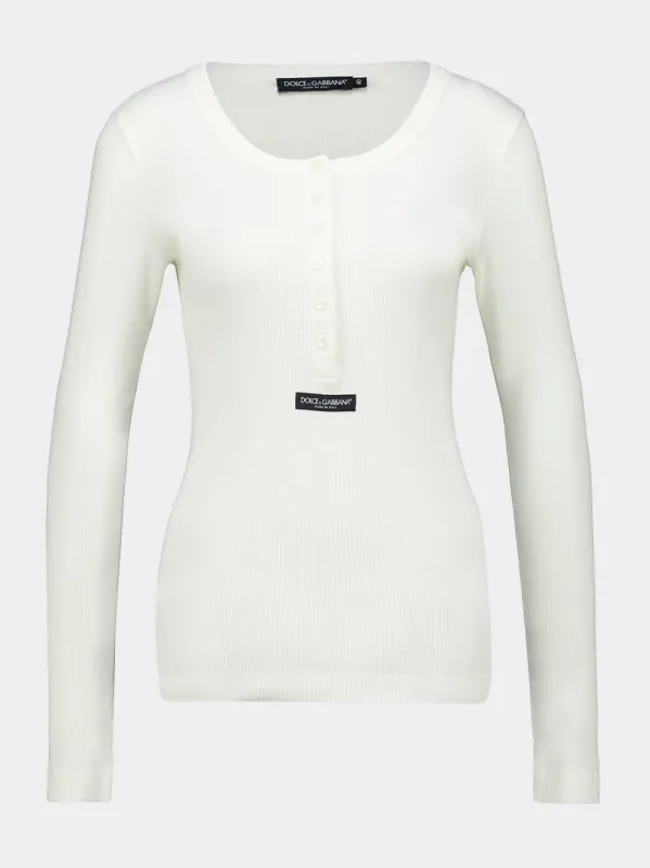 White Ribbed Long Sleeve Top sold by Fashion Clinic