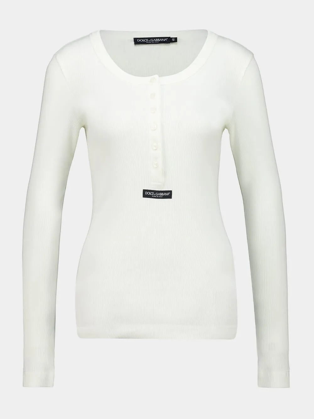 White Ribbed Long Sleeve Top sold by Fashion Clinic