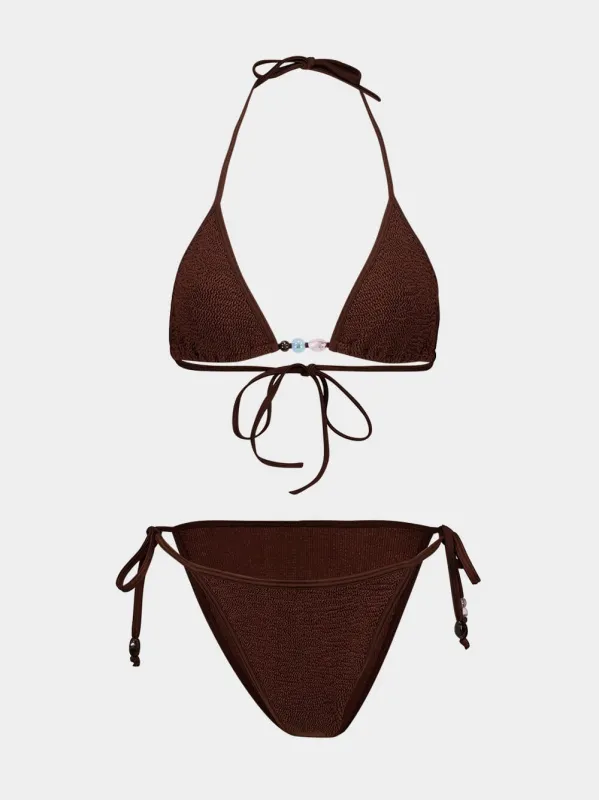 Metallic Chocolate Gina Beaded Bikini sold by Fashion Clinic