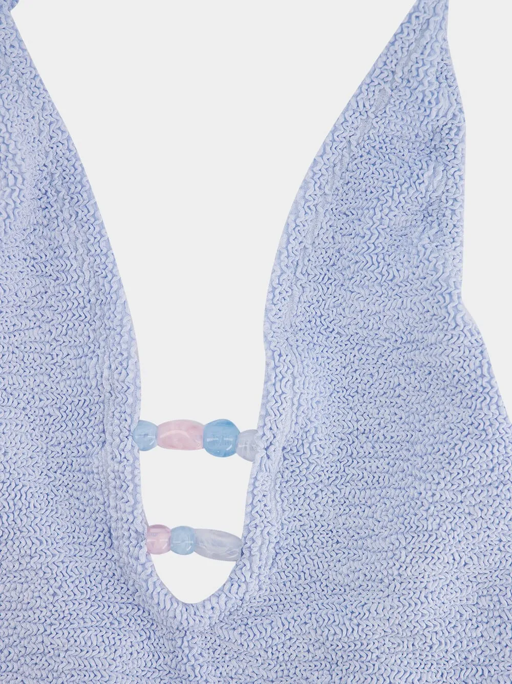 Metallic Ice Blue Adriana Beaded Swimsuit sold by Fashion Clinic product image thumbnail 5