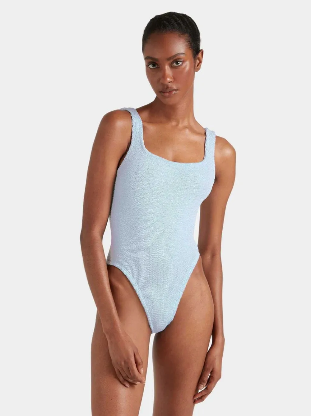 Metallic Ice Blue Square Neck Swim sold by Fashion Clinic