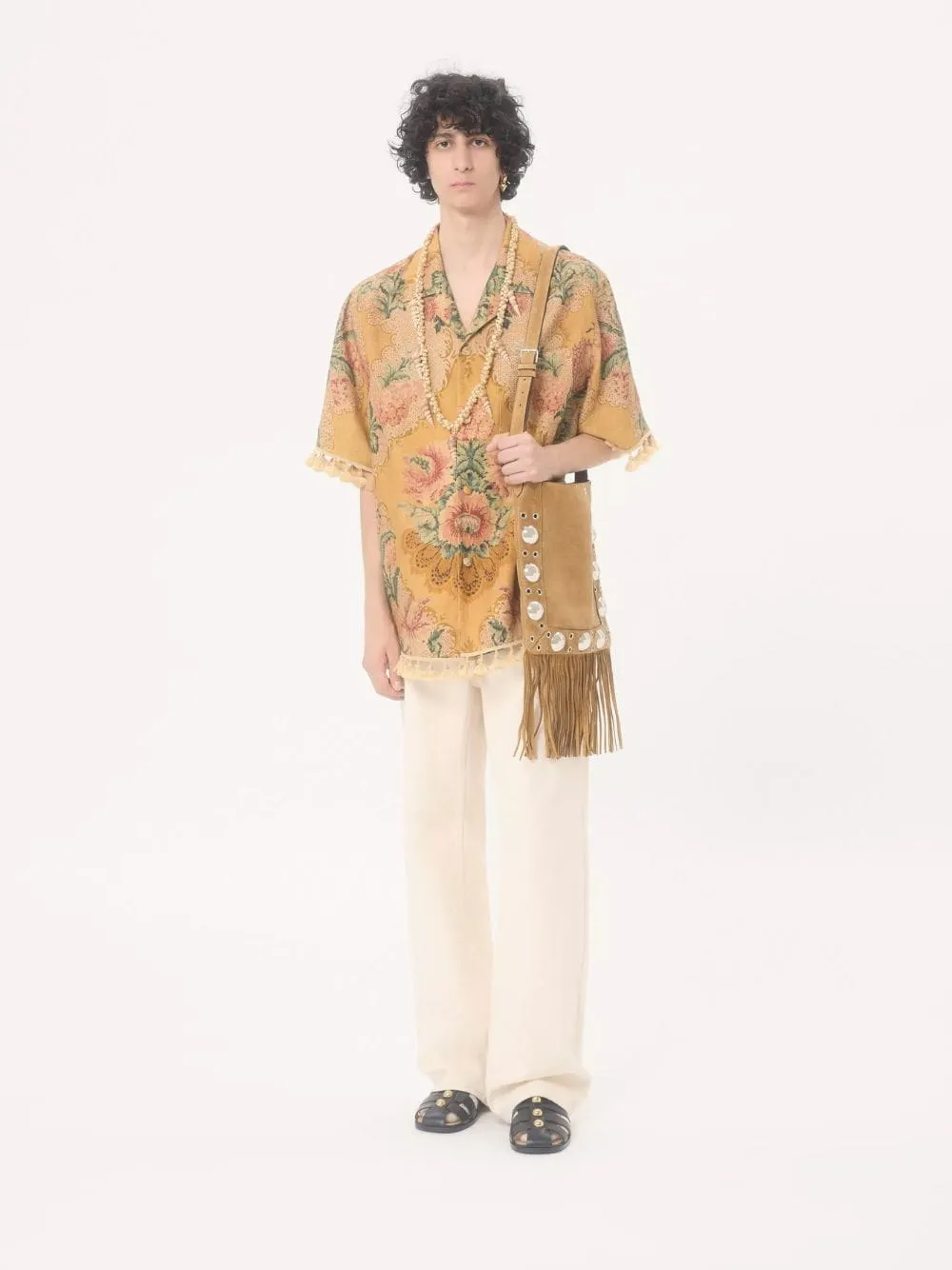 Yellow Linen Bowling Shirt with Après L’Hiver Print sold by Fashion Clinic product image thumbnail 2