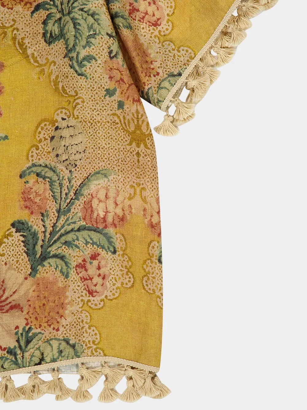 Yellow Linen Bowling Shirt with Après L’Hiver Print sold by Fashion Clinic product image thumbnail 5