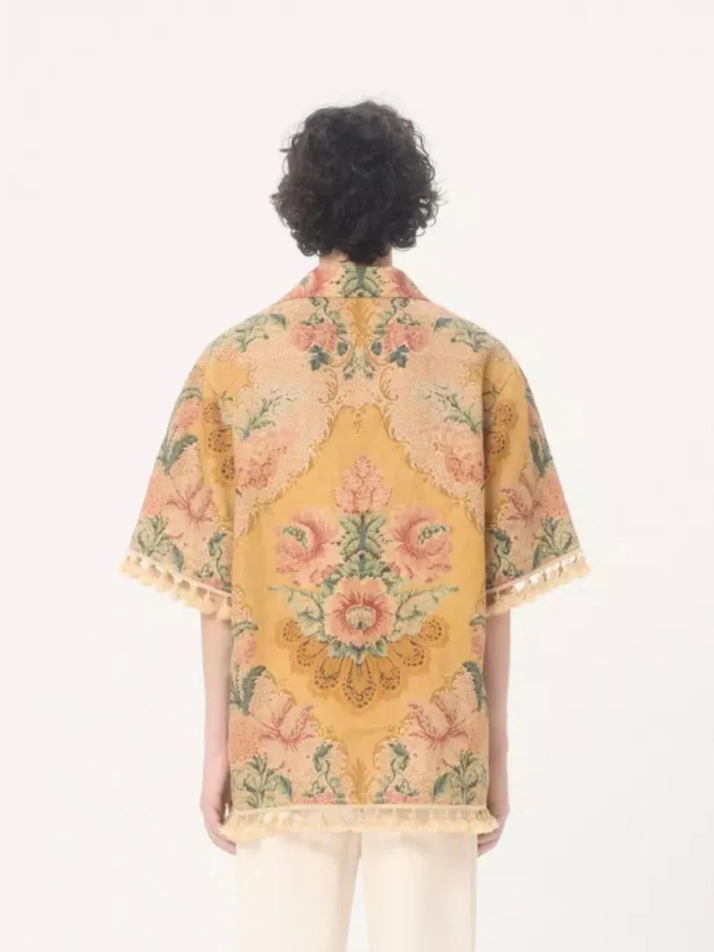 Yellow Linen Bowling Shirt with Après L’Hiver Print sold by Fashion Clinic product image thumbnail 4
