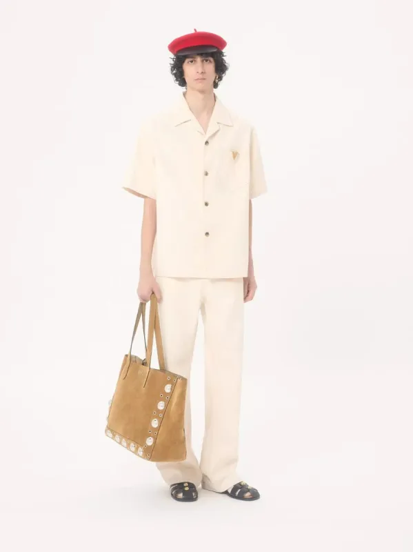 Ivory Denim Bowling Shirt with Vgold sold by Fashion Clinic
