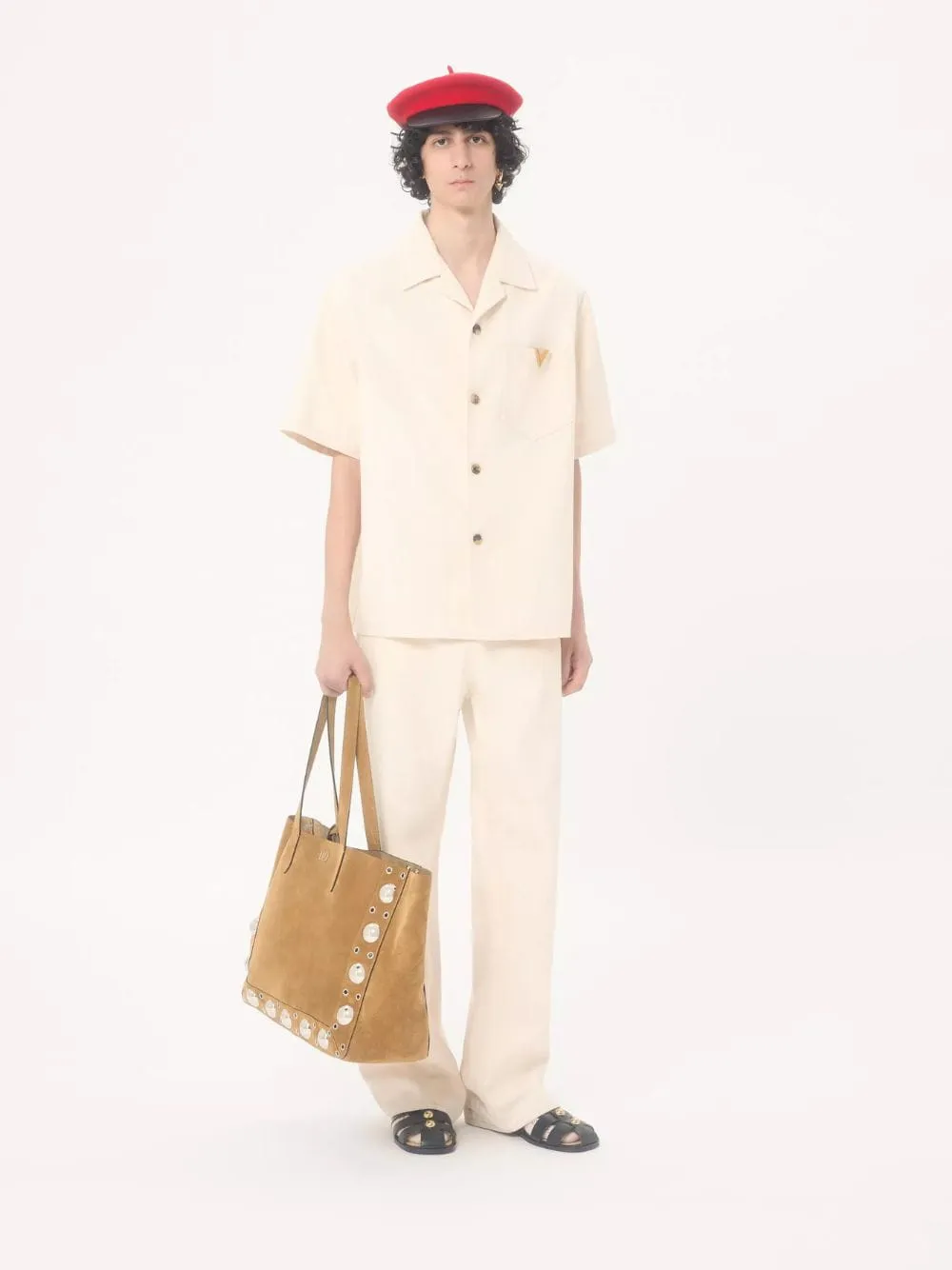 Ivory Denim Bowling Shirt with Vgold sold by Fashion Clinic