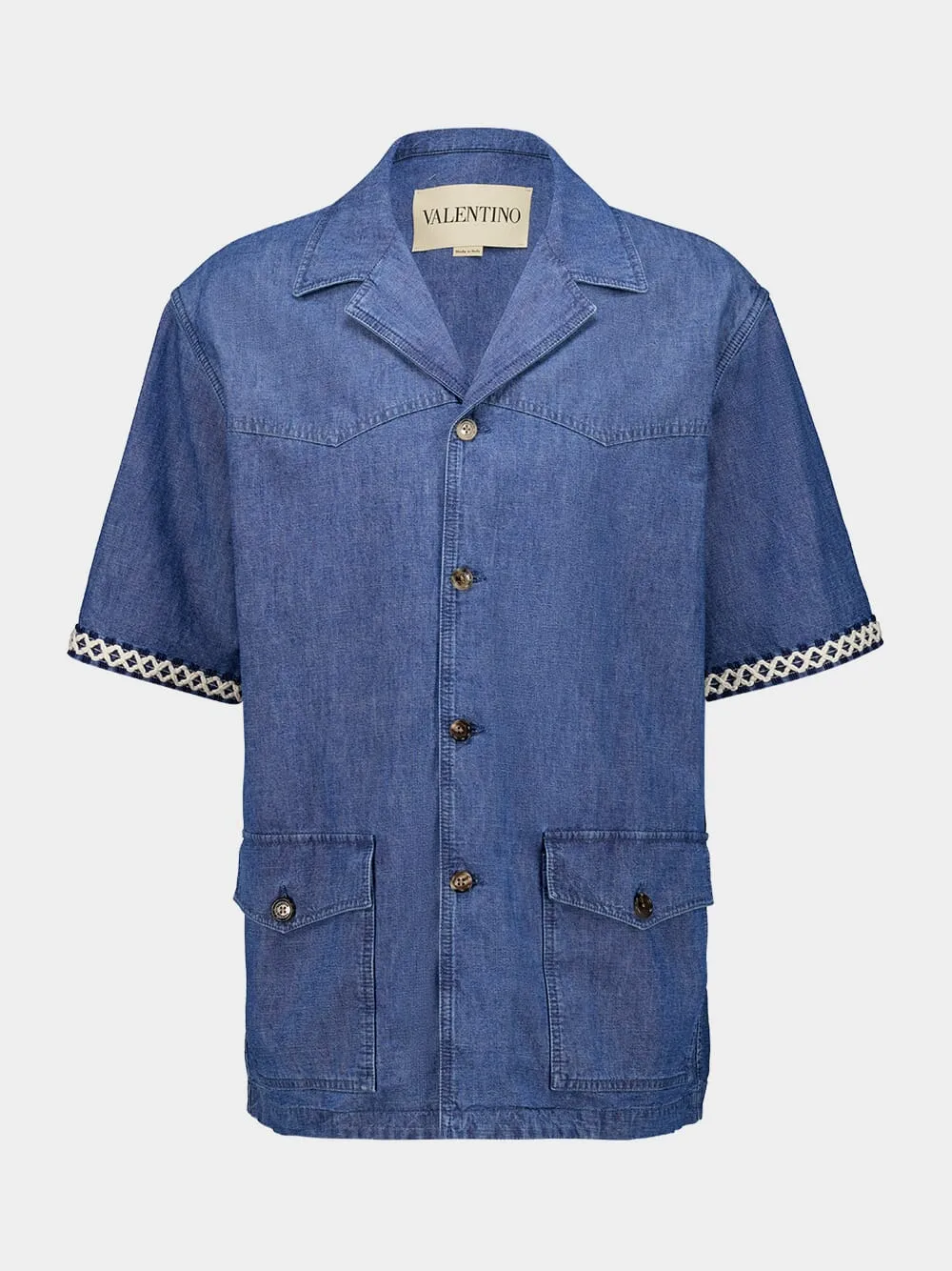 Medium Denim Blue Short-Sleeve Denim Shirt sold by Fashion Clinic