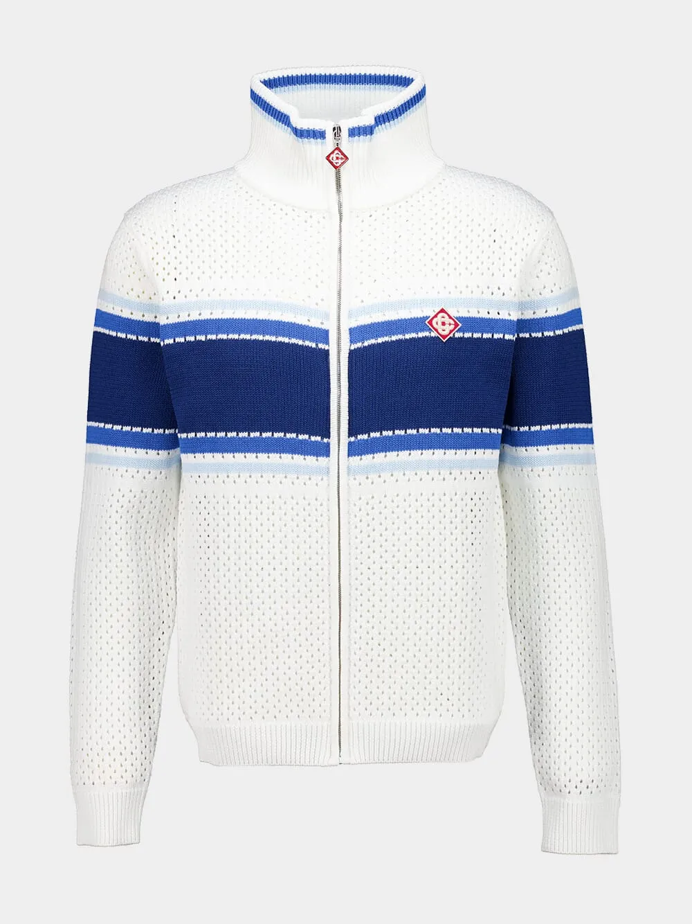 White and Blue Striped Mesh Track Jacket sold by Fashion Clinic product image thumbnail 2