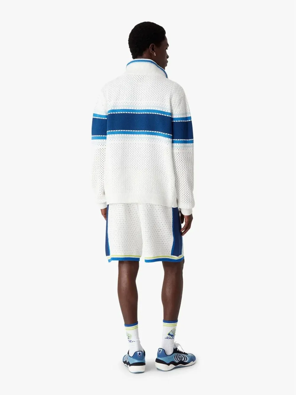White and Blue Striped Mesh Track Jacket sold by Fashion Clinic product image thumbnail 3