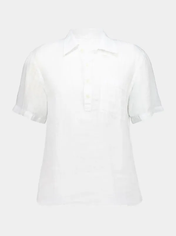 White Linen Short-Sleeve Regular Shirt made by Fashion Clinic