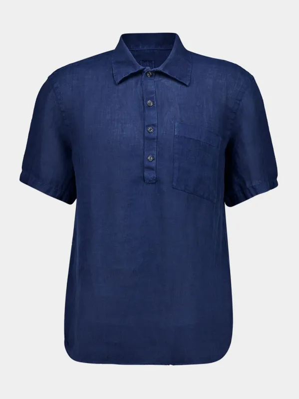 Navy Linen Short-Sleeve Regular Shirt sold by Fashion Clinic