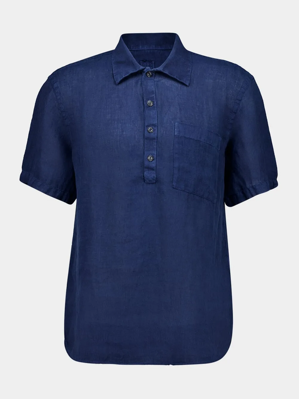 Navy Linen Short-Sleeve Regular Shirt sold by Fashion Clinic