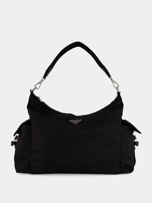 Black Re-Nylon and Leather Explore Bag made by Prada