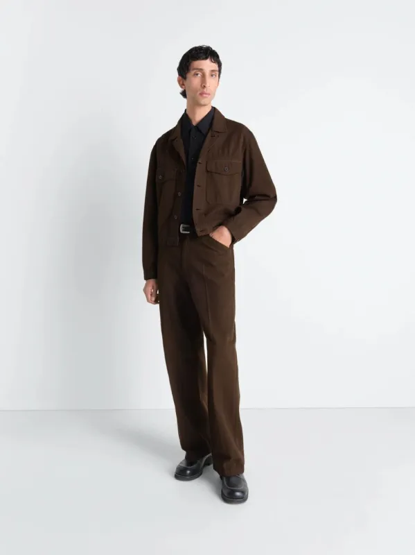 Cacao Brown Broken Twill Trucker Jacket made by Lemaire