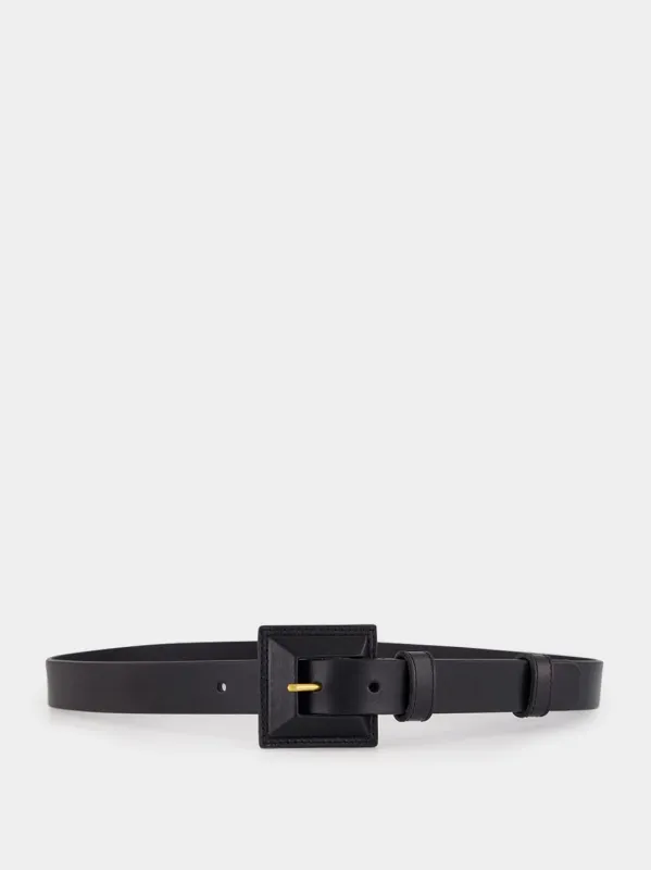 Black Squared Buckle Leather Belt made by Yves Saint Laurent