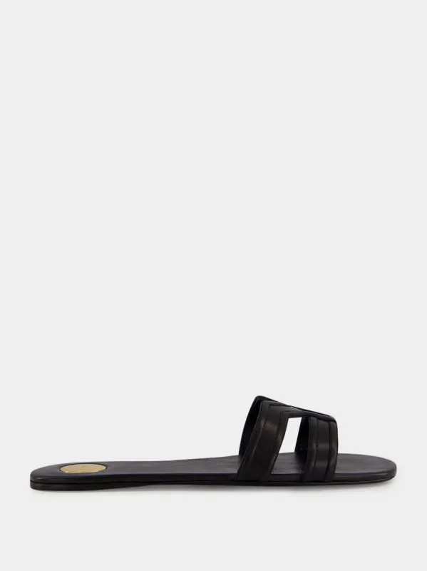 Black Mabrouka Smooth Leather Slides sold by Fashion Clinic