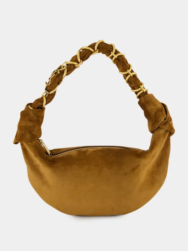 Caramel Cognac Amalia Mini Suede Hobo Handbag sold by Fashion Clinic