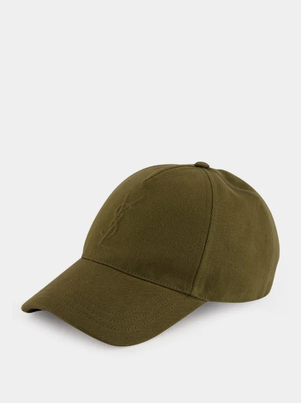 Khaki Cassandre Cotton Denim Twill Cap made by Yves Saint Laurent