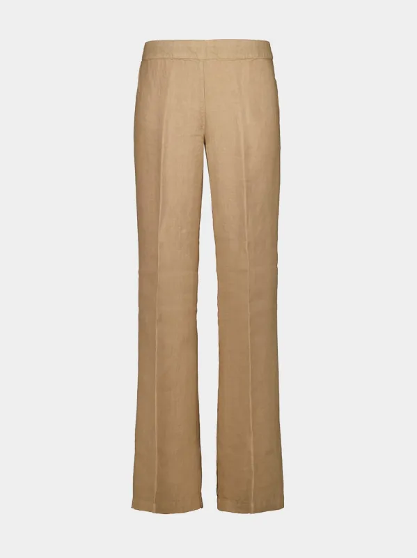 Savana Brown Linen Casual Fit Trousers made by Fashion Clinic