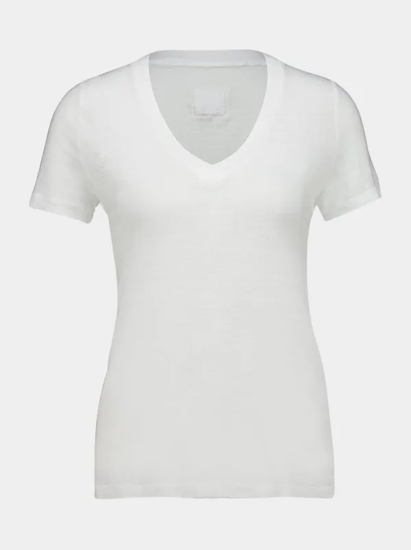 White Linen V-Neck T-Shirt made by Fashion Clinic