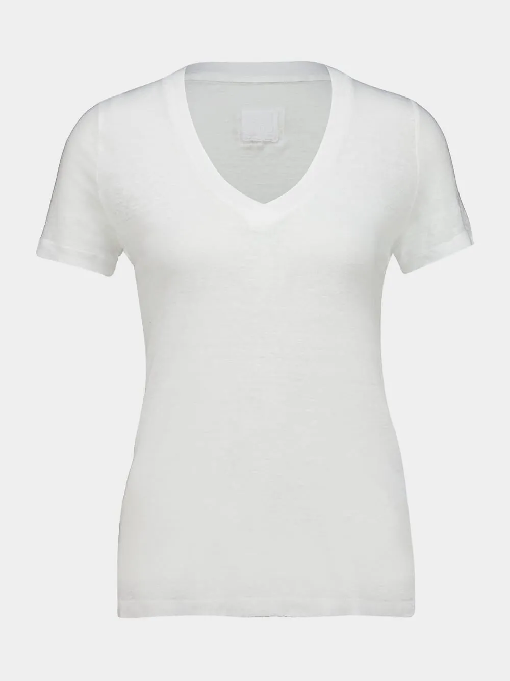 White Linen V-Neck T-Shirt sold by Fashion Clinic