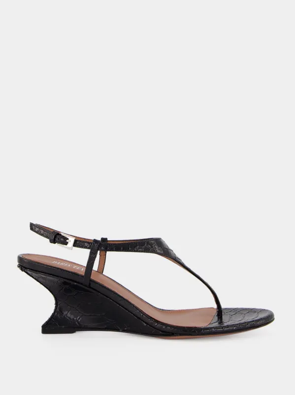 Black Leather Nina Thong 50 Sandals made by Paris Texas
