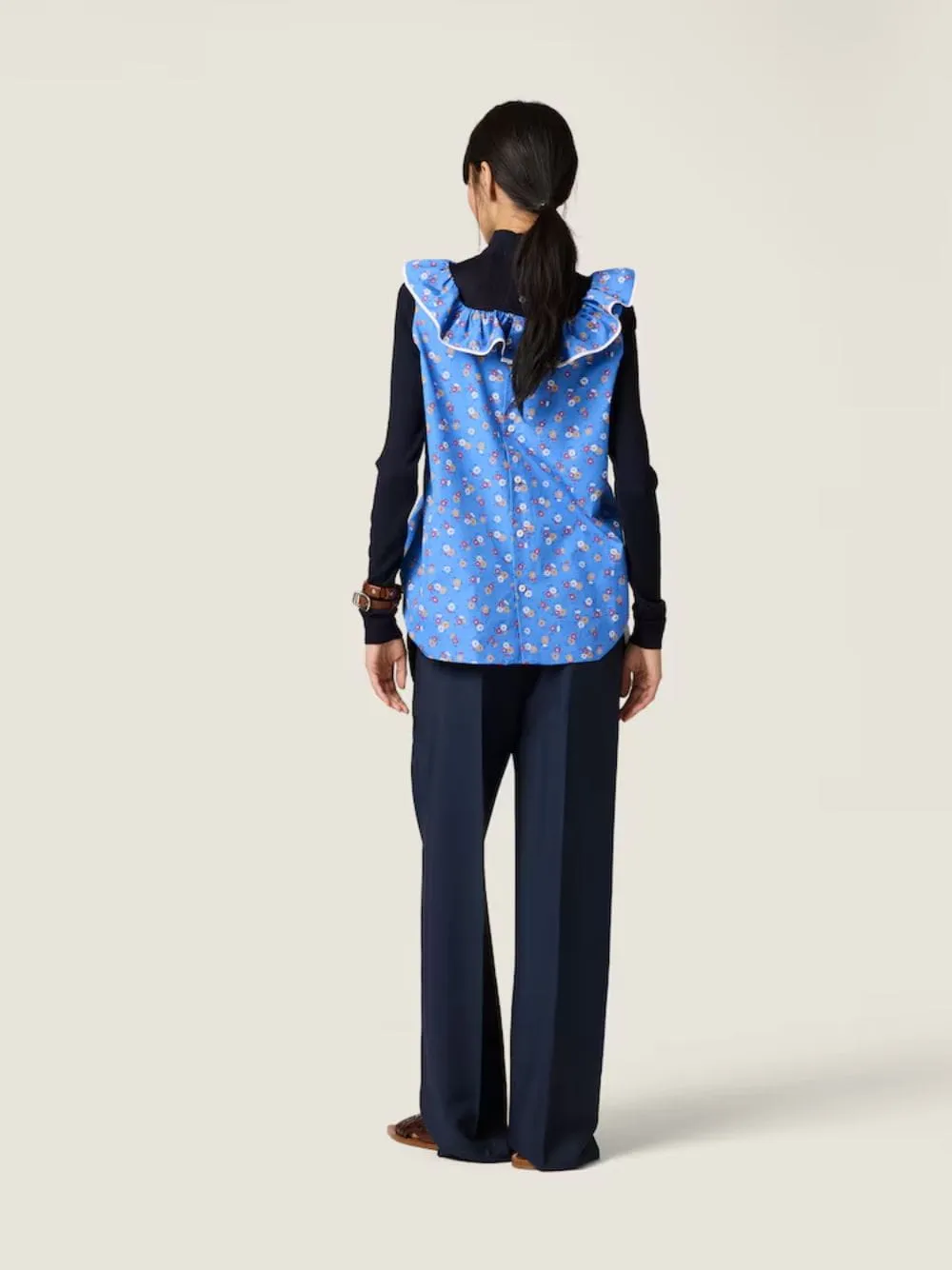Navy Kid Mohair Straight-Leg Pants sold by Fashion Clinic product image thumbnail 3