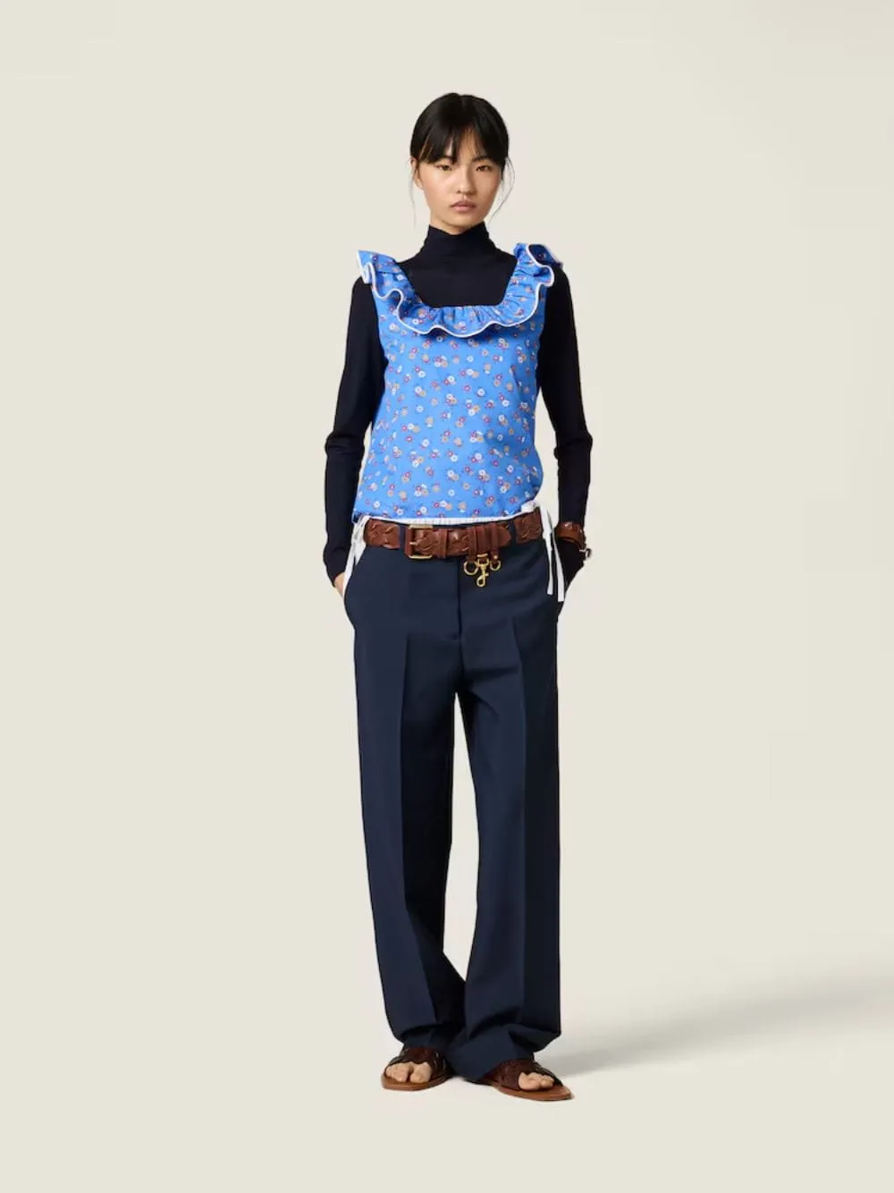 Navy Kid Mohair Straight-Leg Pants sold by Fashion Clinic