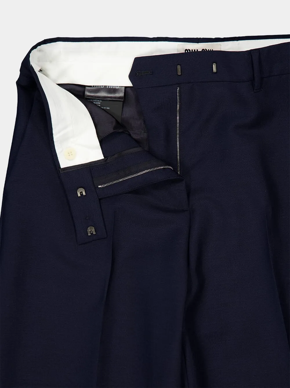 Navy Kid Mohair Straight-Leg Pants sold by Fashion Clinic product image thumbnail 5