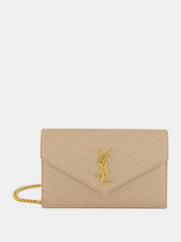Dark Beige Cassandre Envelope Chain Wallet made by Fashion Clinic