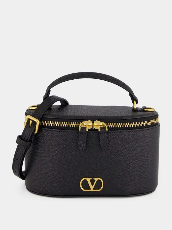 Black VLogo Signature Mini Vanity Bag in Grainy Calfskin made by Valentino Garavani