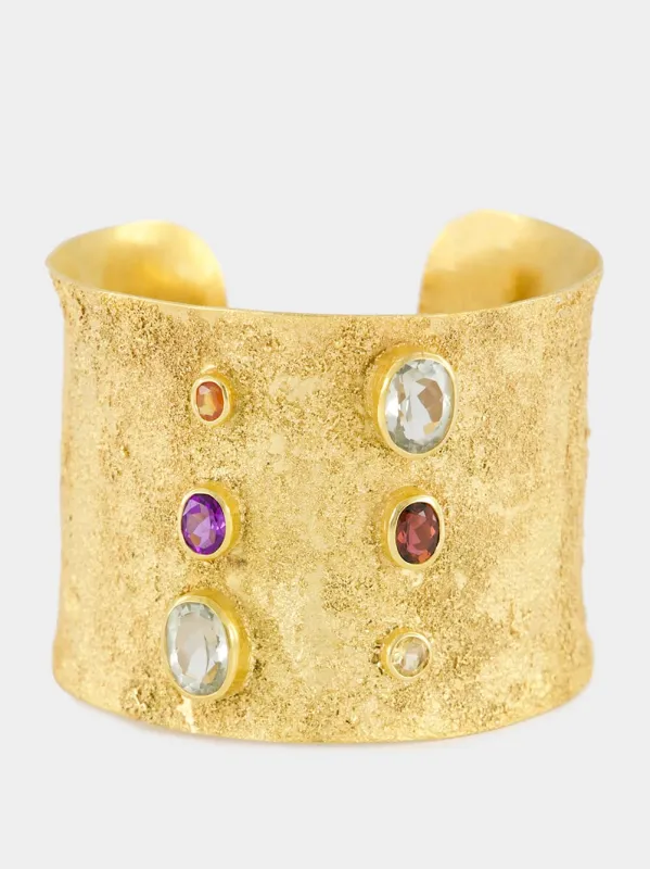 Gold Cuff Bracelet with Amethyst and Citrine made by Fashion Clinic