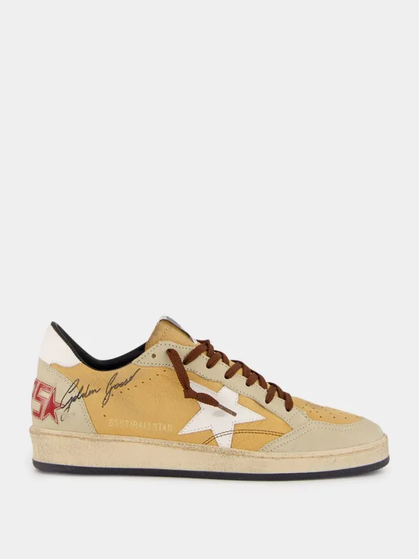 Sand and Milk Ball Star Leather Sneakers made by Golden Goose