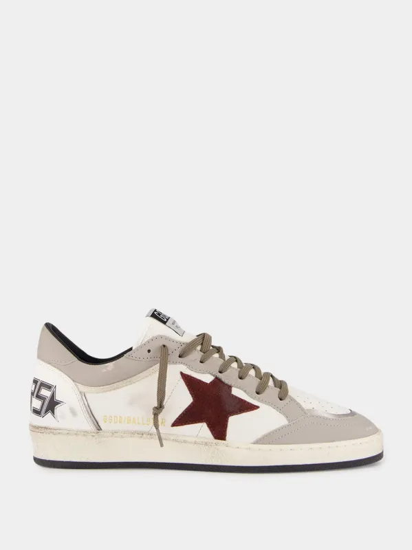 White, Dove and Bordeaux Ball Star Leather Sneakers made by Golden Goose