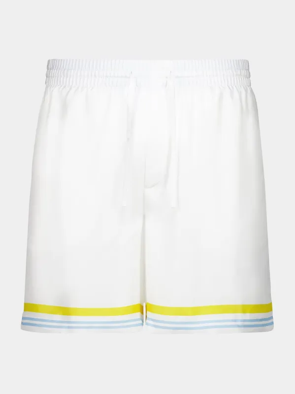 White Tennis Landscape Silk Shorts sold by Fashion Clinic