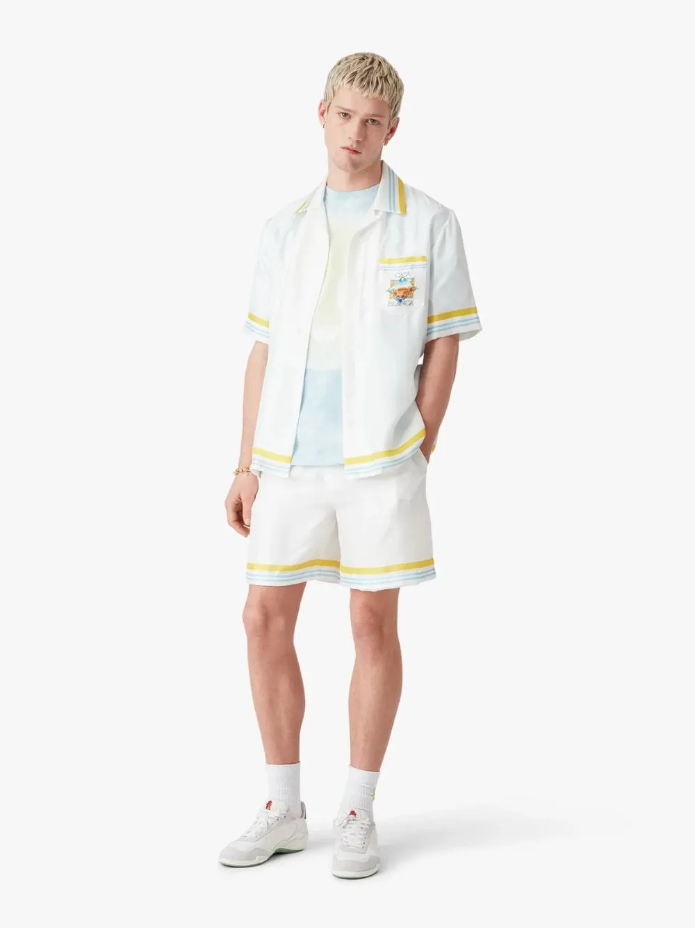 White Tennis Landscape Silk Shorts sold by Fashion Clinic product image thumbnail 2