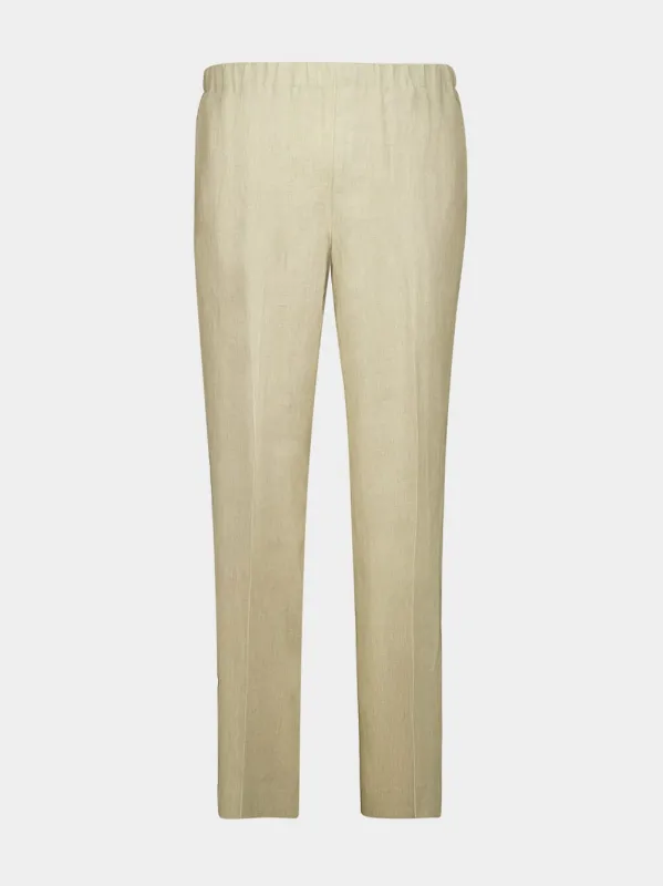 Beige Linen Straight-Leg Trousers made by Fashion Clinic