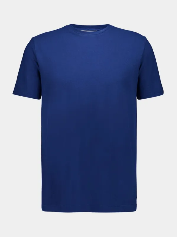 Blue Cotton Linen Crew Neck T-Shirt sold by Fashion Clinic
