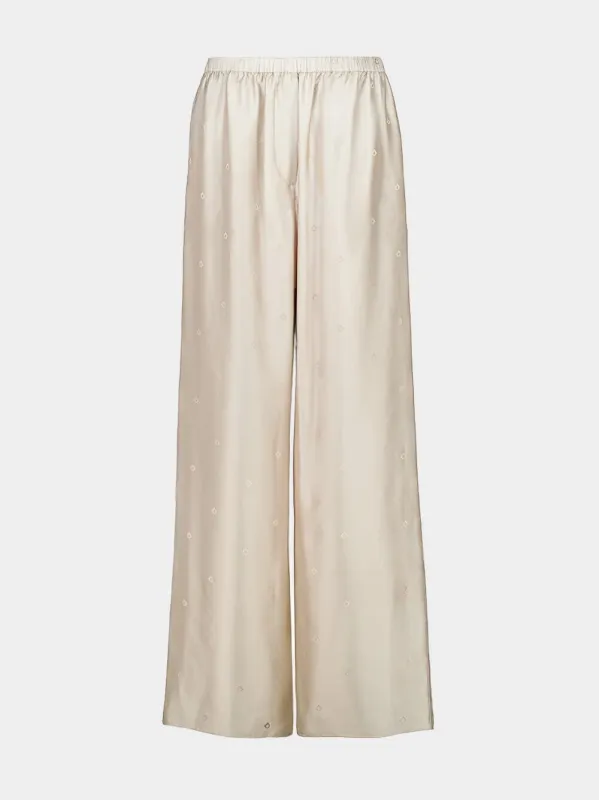 Safari Beige Straight-Leg Silk Trousers sold by Fashion Clinic