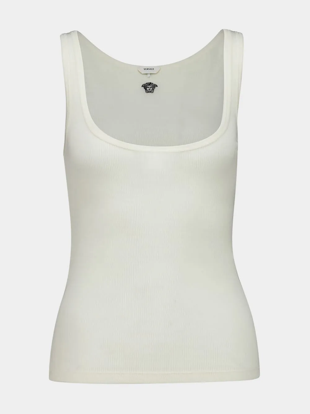 White Embroidered Ribbed Wool Tank Top sold by Fashion Clinic