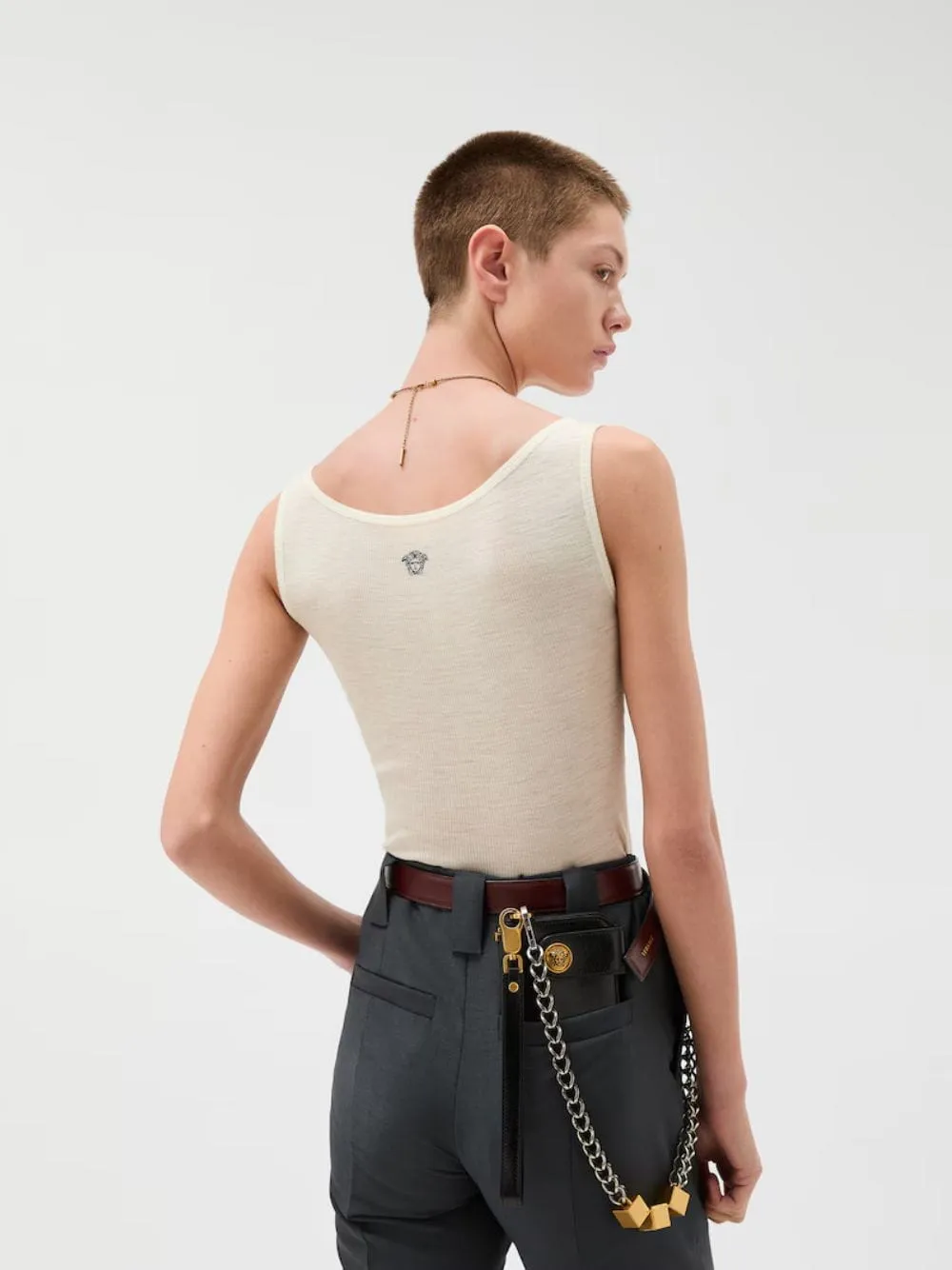 White Embroidered Ribbed Wool Tank Top sold by Fashion Clinic product image thumbnail 4