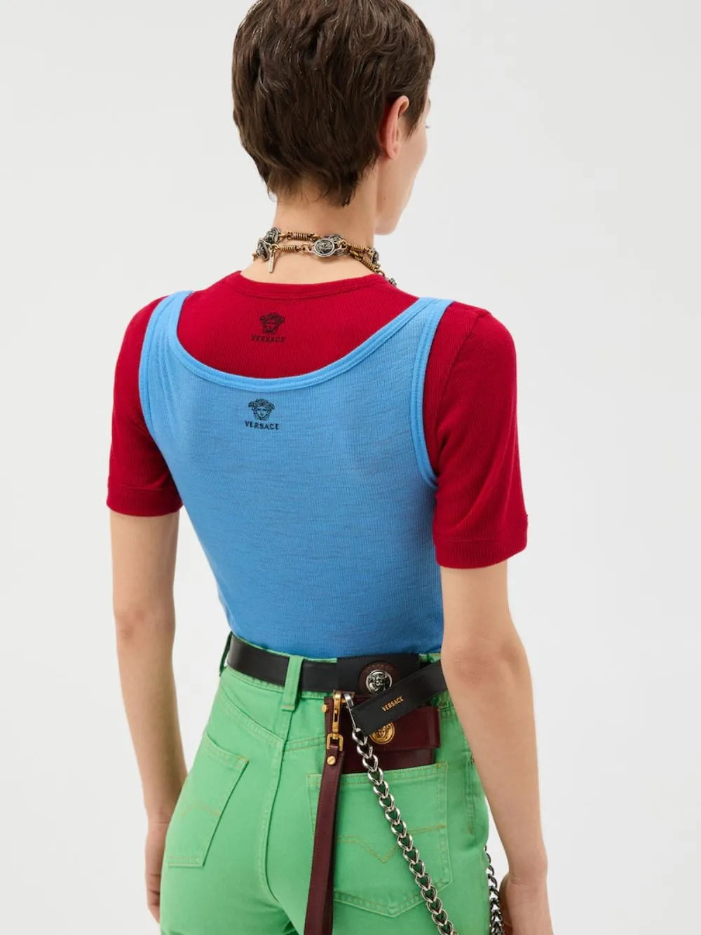 Blue Embroidered Ribbed Wool Tank Top sold by Fashion Clinic product image thumbnail 4