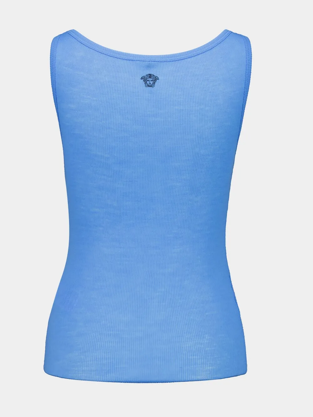 Blue Embroidered Ribbed Wool Tank Top sold by Fashion Clinic product image thumbnail 3