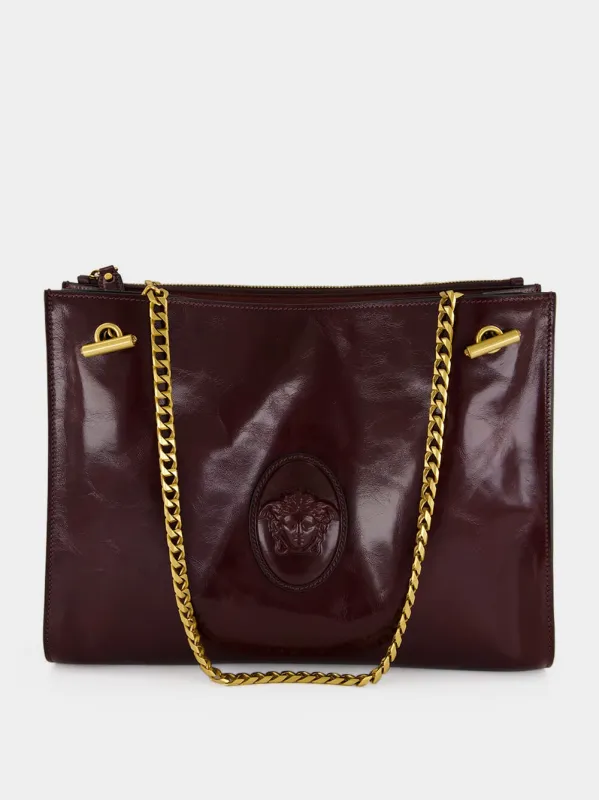 Brown Cabine Leather Shoulder Bag made by Versace