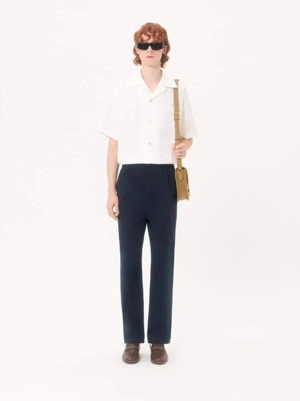 Navy Blue Cotton Gabardine Chino Trousers made by Valentino Garavani