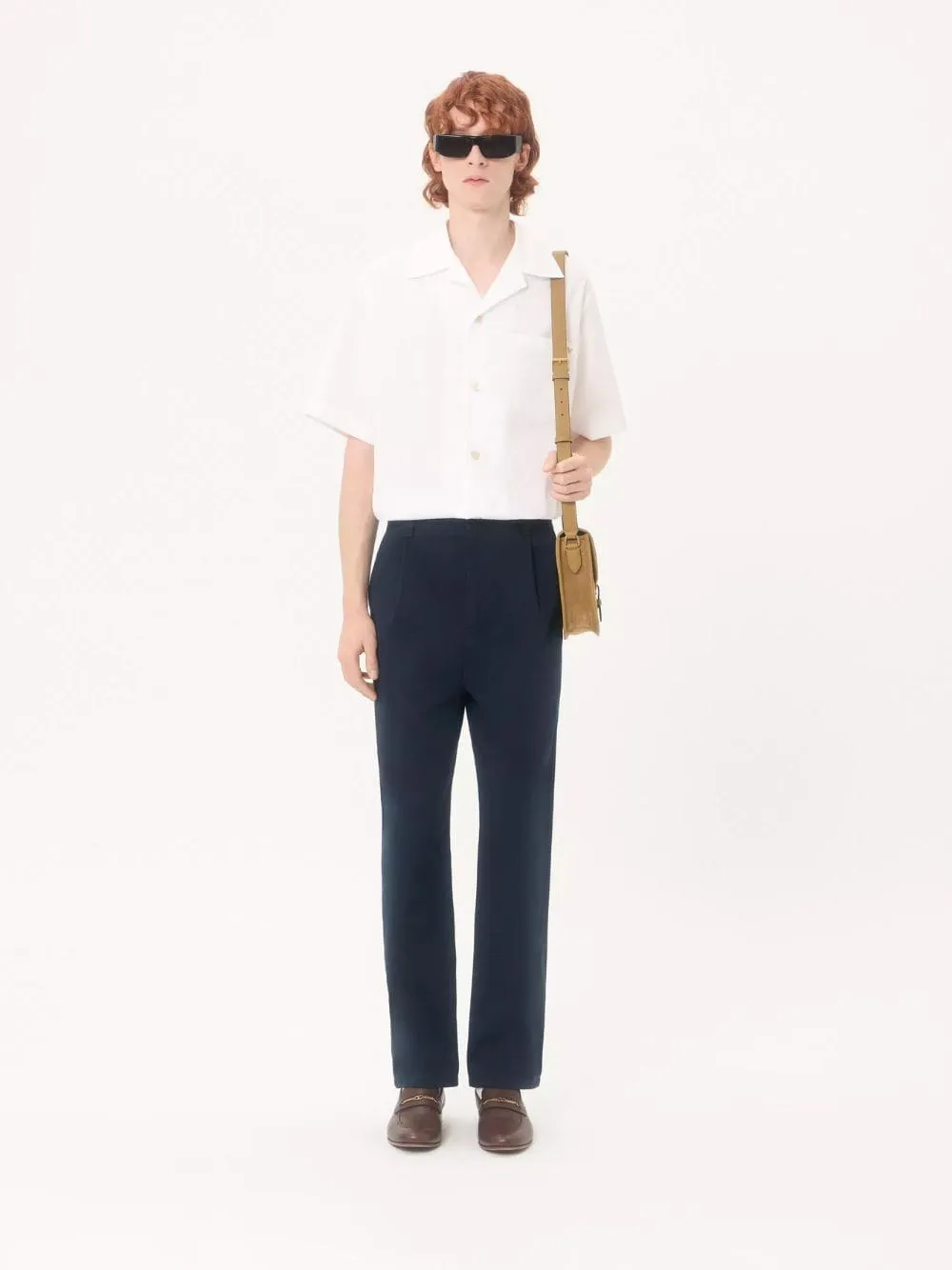 Navy Blue Cotton Gabardine Chino Trousers sold by Fashion Clinic