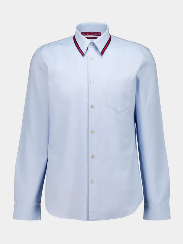 Pale Blue Oxford Cotton Shirt with Web Collar made by Gucci
