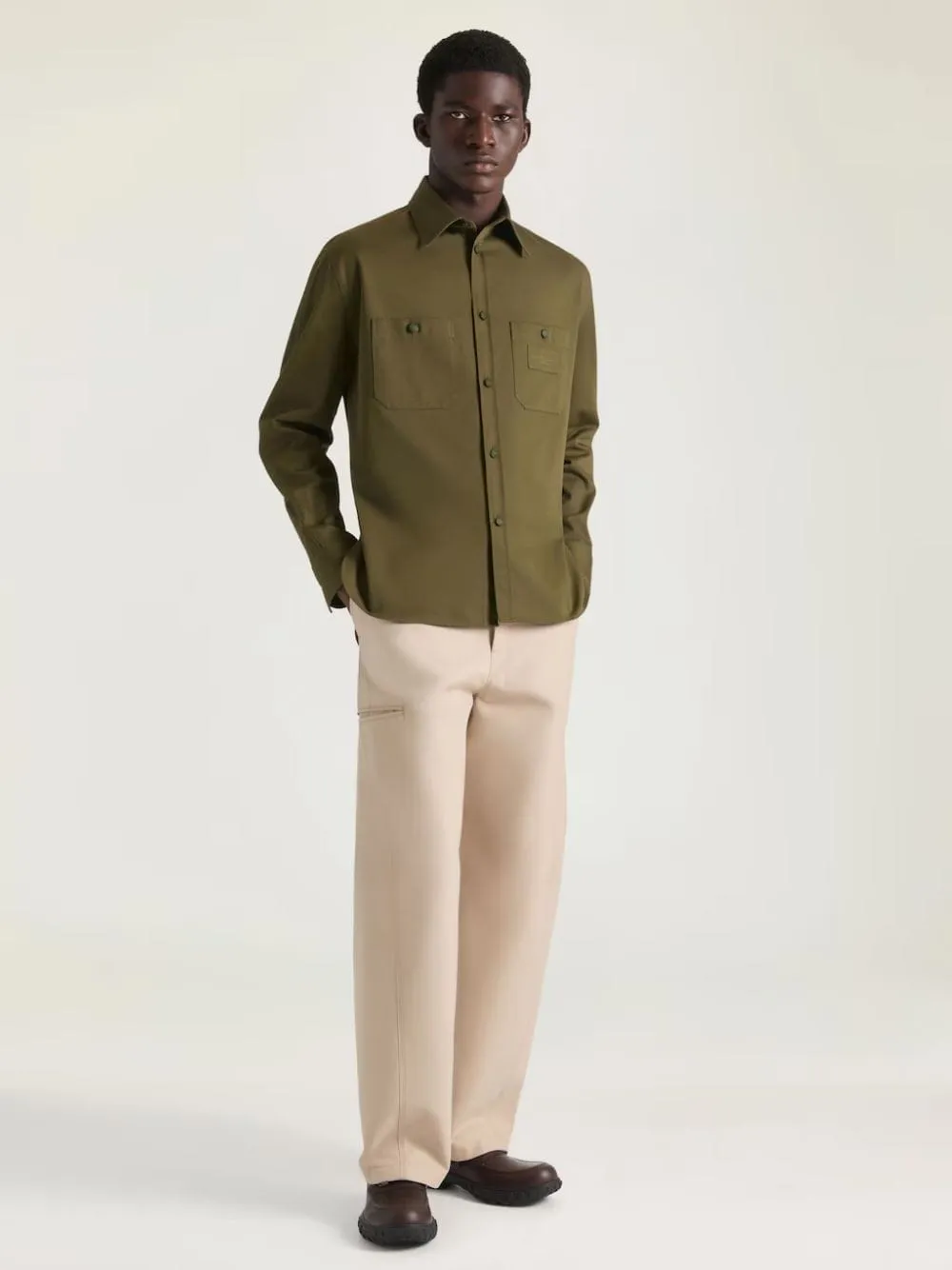 Khaki Cotton Couture Seam Overshirt sold by Fashion Clinic product image thumbnail 2