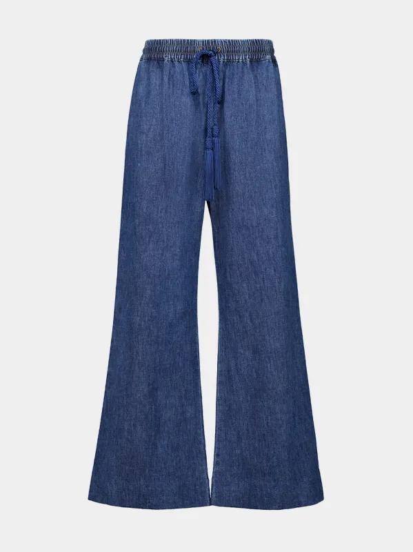 Blue Chambray Flared Denim Pants made by Valentino Garavani