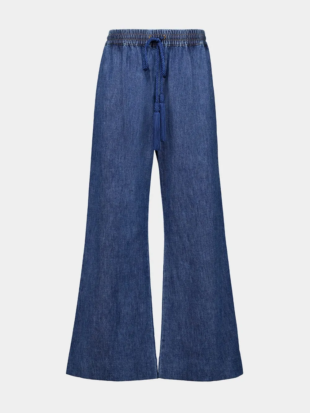 Blue Chambray Flared Denim Pants sold by Fashion Clinic
